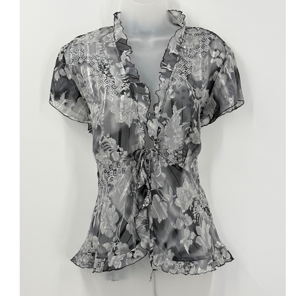 Notations Sheer Tie Front Top Womens sz L Whimsigoth Fairycore Fairy Grunge y2k